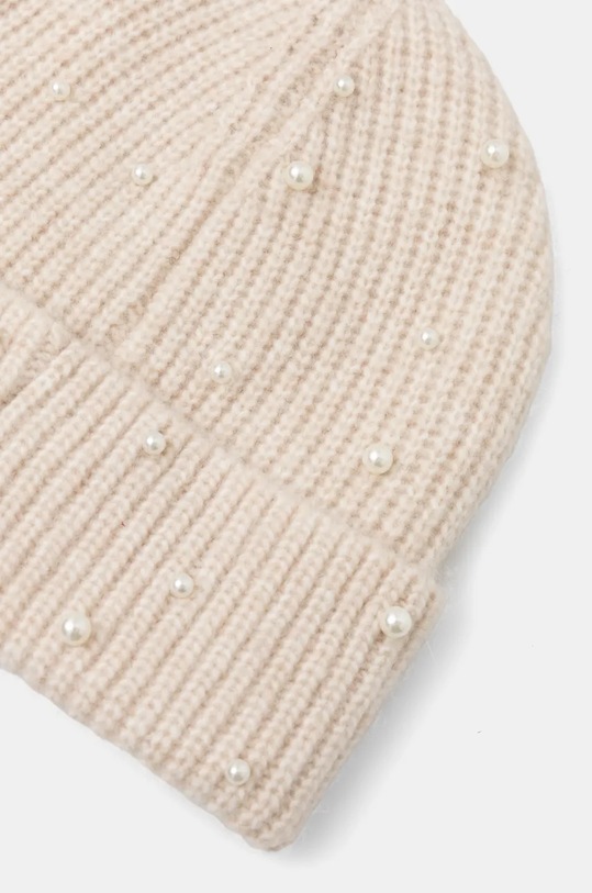 Akcesoria Czapka z domieszką wełny damska beanie z aplikacją kolor beżowy RW24.CAD600 beżowy