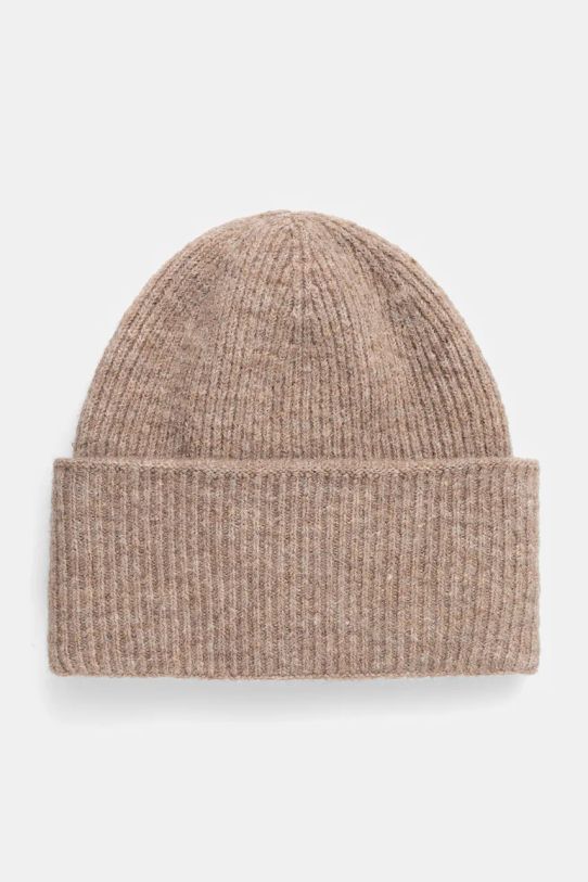 Czapka z domieszką wełny owczej i wełny alpaki beanie kolor beżowy średniej grubości beżowy RW24.CAD700