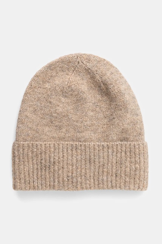 Czapka z domieszką wełny damski beanie kolor beżowy średniej grubości beżowy RW24.CAD701