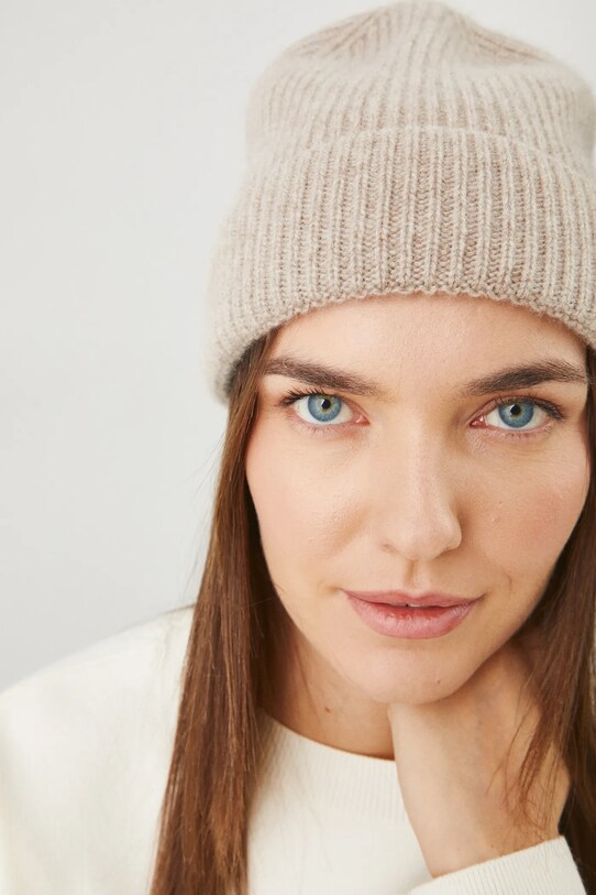 Czapka z kaszmiru damska beanie kolor beżowy RW24.CAD800 beżowy