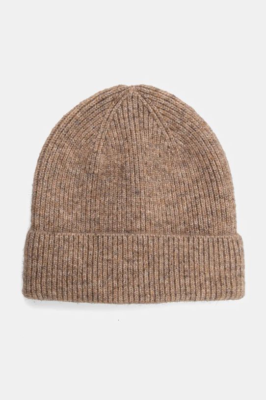 Czapka z domieszką wełny damska beanie kolor beżowy gruba beżowy RW24.CAD803