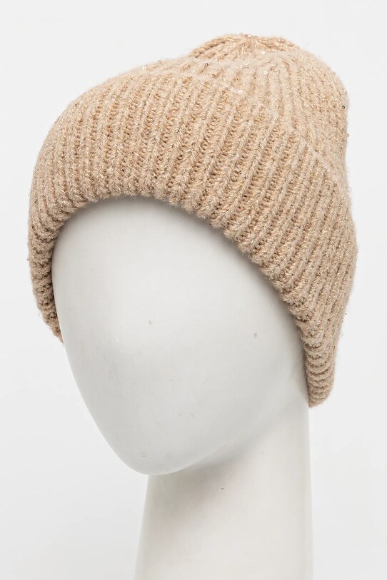 Akcesoria Czapka damska beanie z aplikacją kolor beżowy RW24.CAD904 beżowy