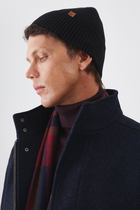 Czapka męska beanie prążkowana kolor czarny średniej grubości czarny RW24.CAM050