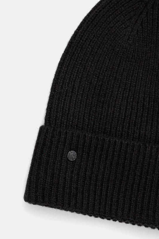 Czapka z wełny merino męska beanie prążkowana kolor czarny czarny RW24.CAM802