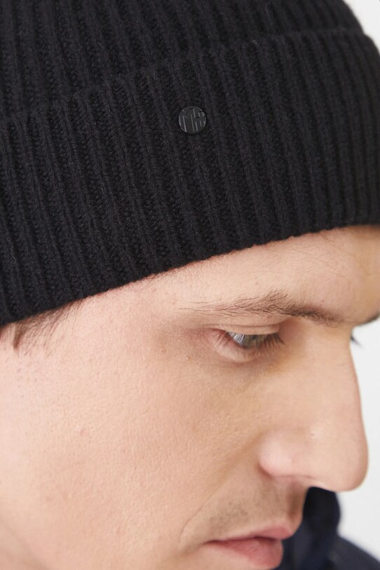 Czapka z wełny merino męska beanie prążkowana kolor czarny RW24.CAM802 czarny