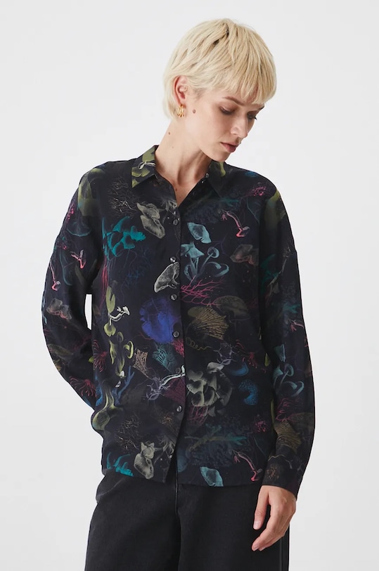 Koszula damska z kolekcji Together For Nature kolor czarny długi czarny RW24.KDD700