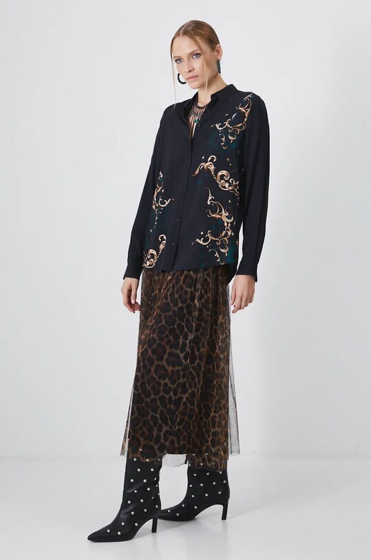 Koszula damska z nadrukiem kolor czarny casual czarny RW24.KDD901