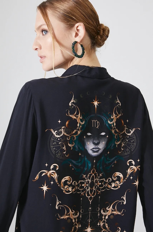 Koszula damska z nadrukiem kolor czarny czarny RW24.KDD901