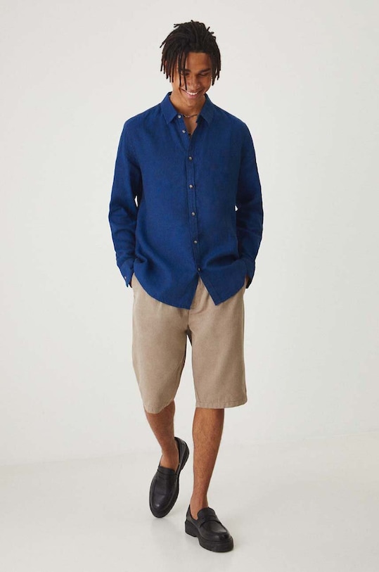 Medicine cămașă de in lung bleumarin RW24.KDM013