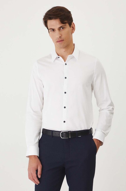 Koszula męska z kołnierzykiem klasycznym gładka kolor biały z elastanem biały RW24.KDM034