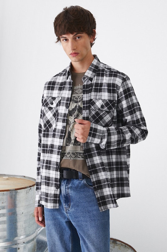 Koszula bawełniana męska z kołnierzykiem button-down w kratę kolor szary wzorzyste szary RW24.KDM053