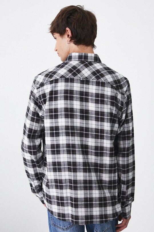 Koszula bawełniana męska z kołnierzykiem button-down w kratę kolor szary szary RW24.KDM053