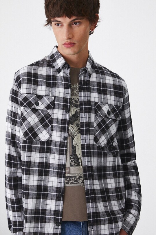 Koszula bawełniana męska z kołnierzykiem button-down w kratę kolor szary RW24.KDM053 szary