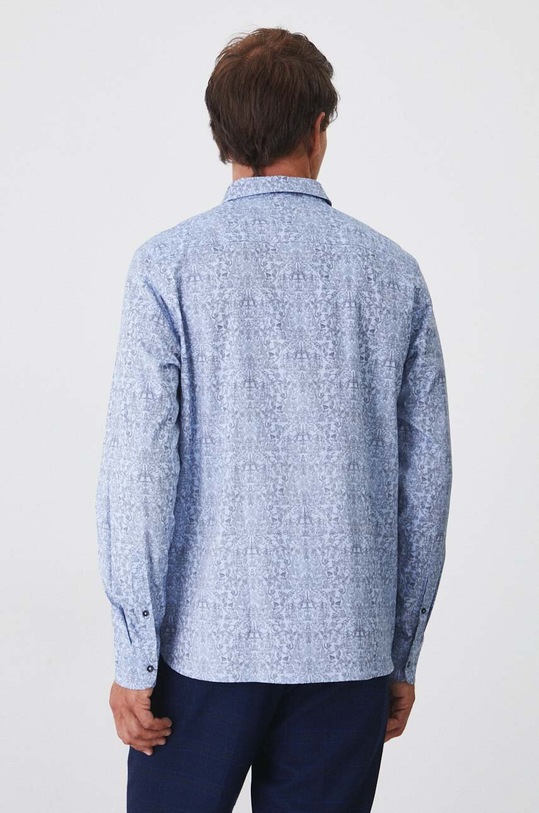 Koszula bawełniana męska z kołnierzykiem klasycznym wzorzysta kolor niebieski niebieski RW24-KDM061