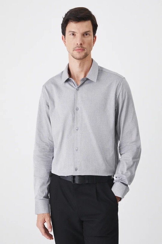 Koszula męska z kołnierzykiem klasycznym gładka kolor szary gładkie szary RW24.KDM070