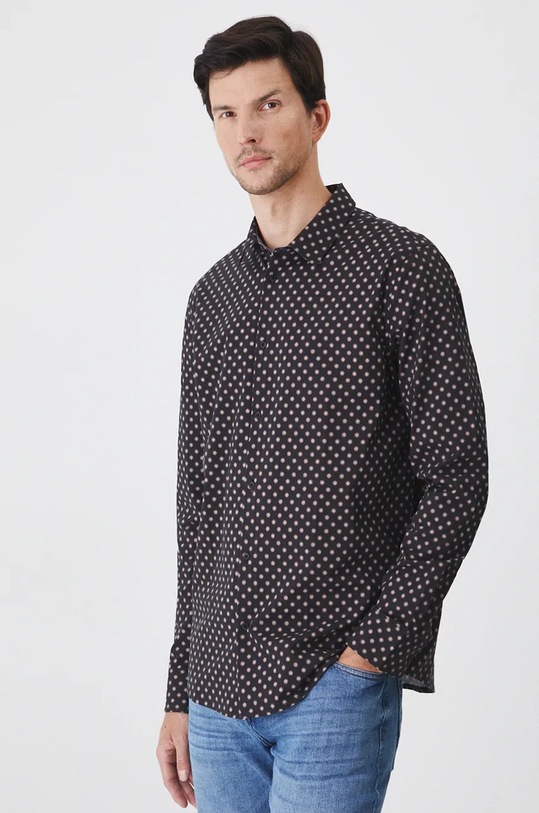 Koszula męska z kołnierzykiem klasycznym wzorzysta kolor granatowy długi granatowy RW24-KDM071