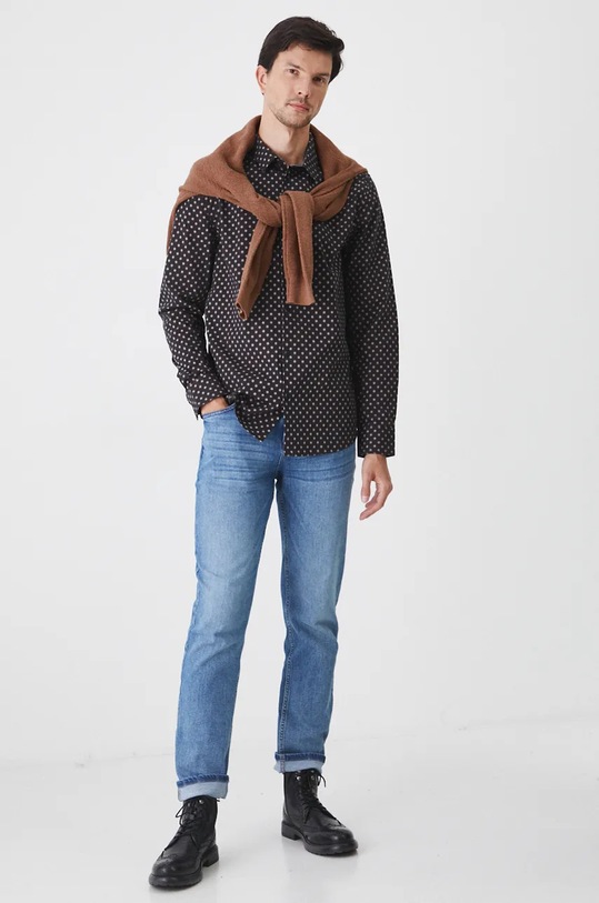 Koszula męska z kołnierzykiem klasycznym wzorzysta kolor granatowy RW24-KDM071 granatowy RW24