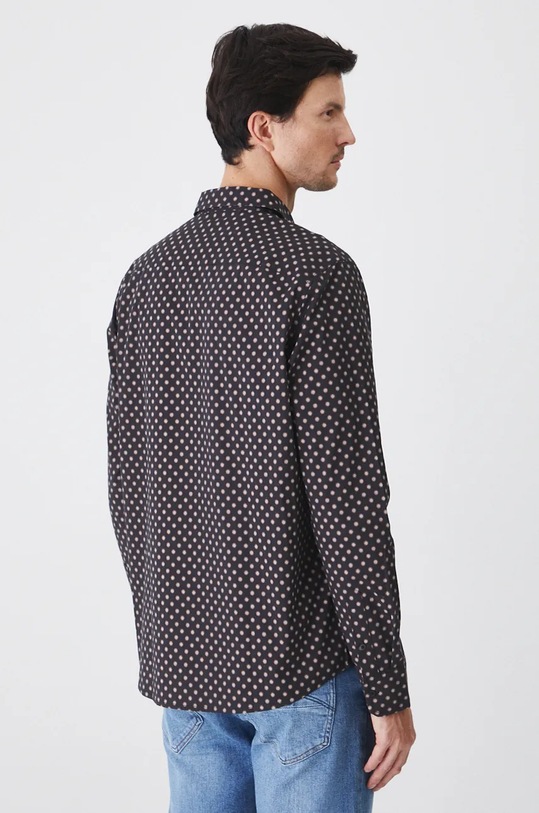 Odzież Koszula męska z kołnierzykiem klasycznym wzorzysta kolor granatowy RW24-KDM071 granatowy