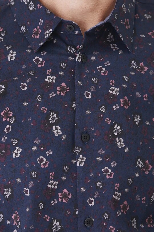Koszula męska z kołnierzykiem klasycznym w kwiaty kolor granatowy RW24.KDM072 granatowy