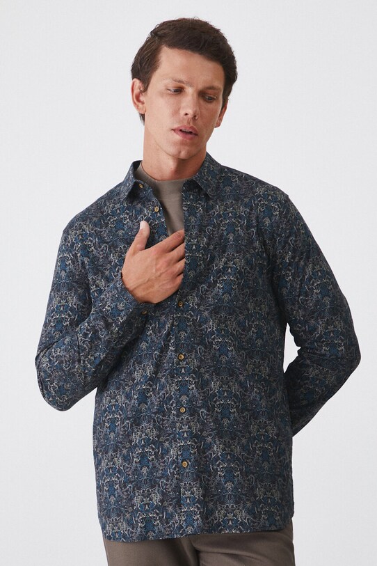 Koszula męska z kołnierzykiem klasycznym wzorzysta kolor biały casual multicolor RW24.KDM600