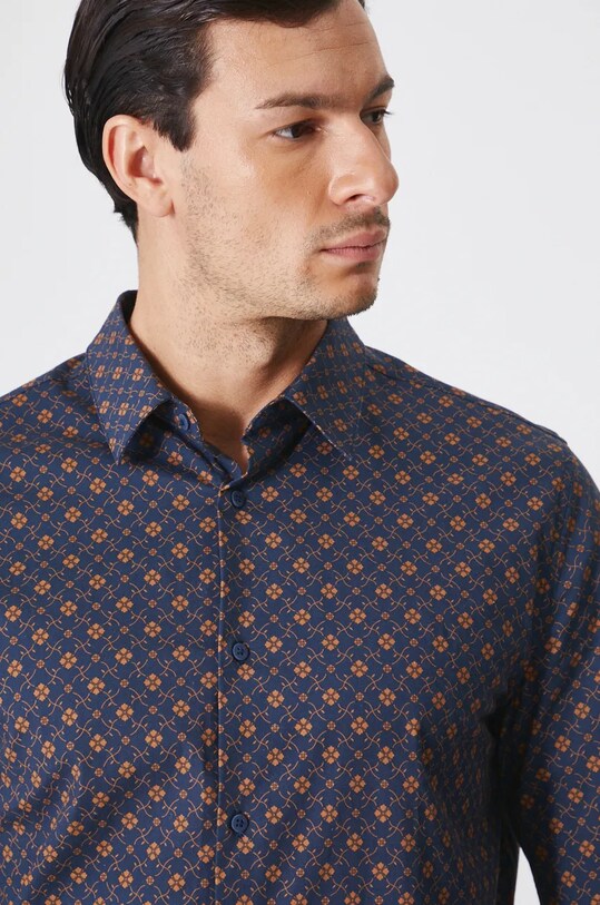 Koszula męska z kołnierzykiem klasycznym wzorzysta kolor granatowy granatowy RW24.KDM801