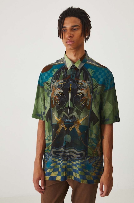Odzież Koszula męska z kołnierzykiem klasycznym wzorzysta kolor multicolor RW24.KKM100 multicolor