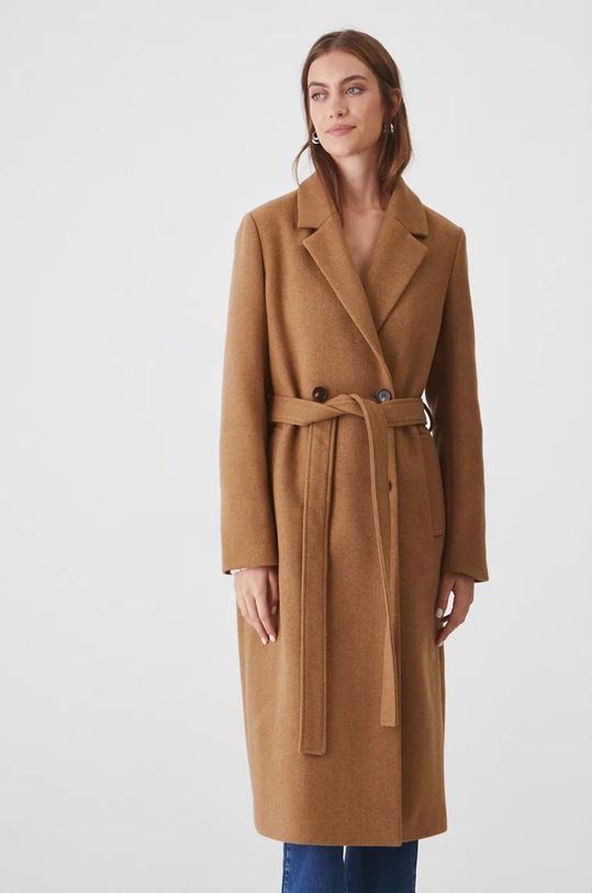 Medicine płaszcz z domieszką wełny bez kaptura beżowy RW24.KPD604