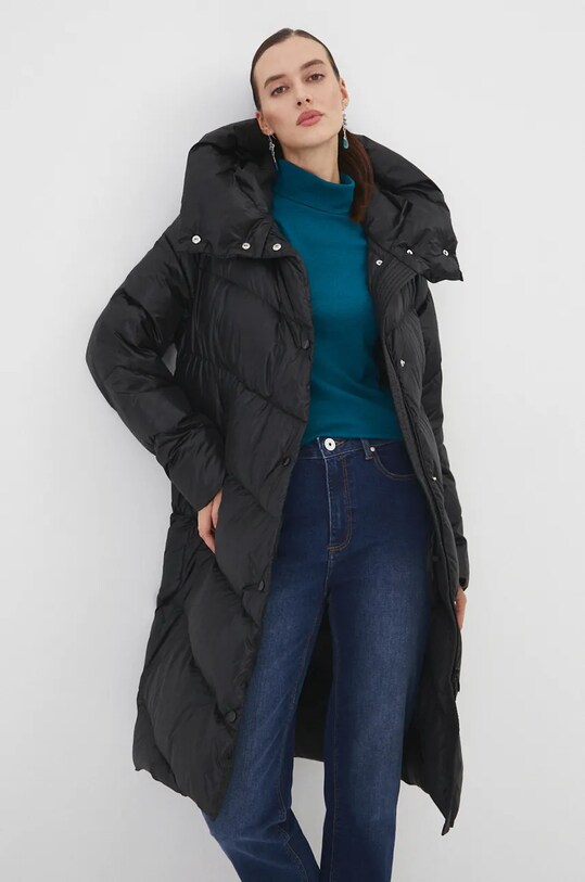 Płaszcz puchowy damski pikowany kolor czarny pozostałe czarny RW24.KPD701