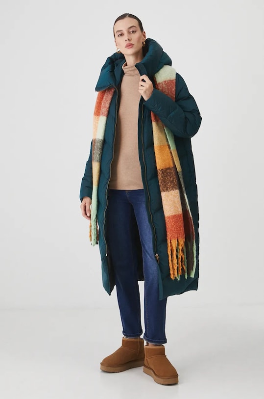 Płaszcz puchowy damski pikowany kolor zielony pozostałe turkusowy RW24.KPD702