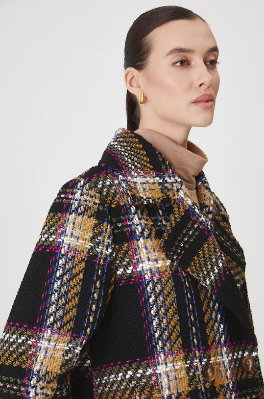 Płaszcz damski dwurzędowy w kratę kolor multicolor RW24.KPD707 multicolor