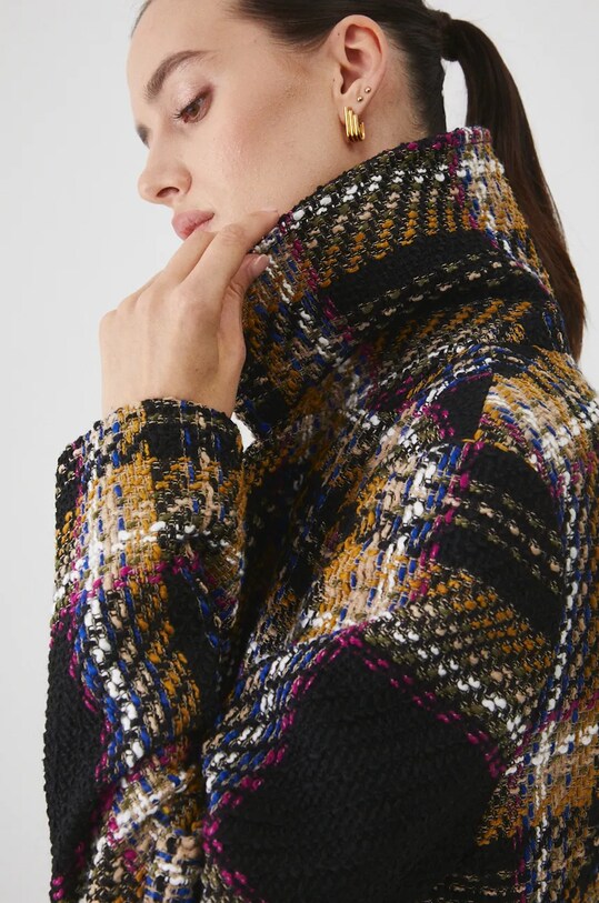 Płaszcz damski dwurzędowy w kratę kolor multicolor RW24.KPD707