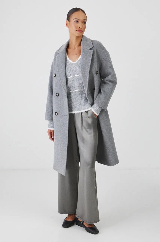 Płaszcz wełniany damski gładki kolor szary RW24.KPD816 szary RW24
