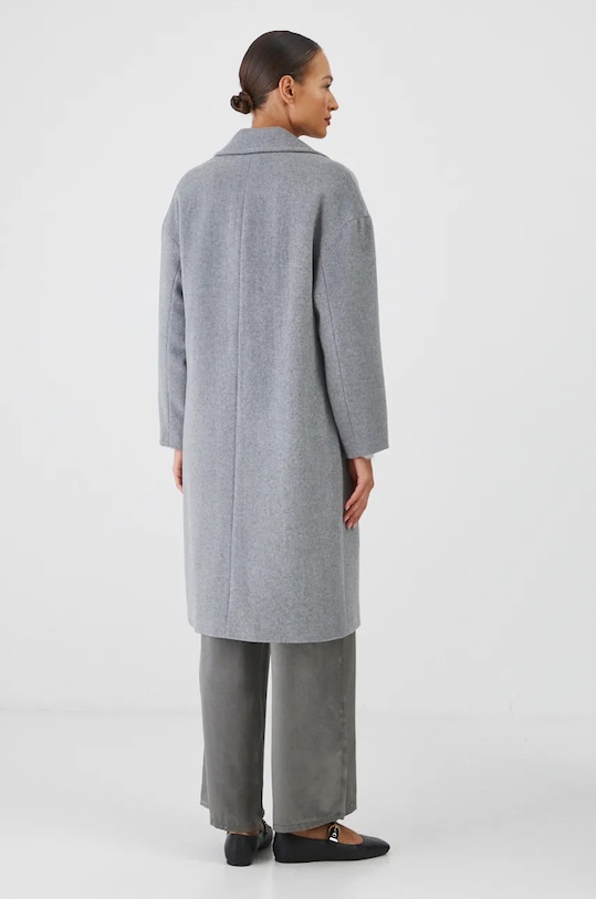 Odzież Płaszcz wełniany damski gładki kolor szary RW24.KPD816 szary