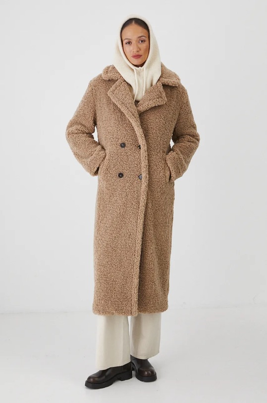 Płaszcz damski oversize z fakturą kolor beżowy RW24.KPD818 beżowy RW24
