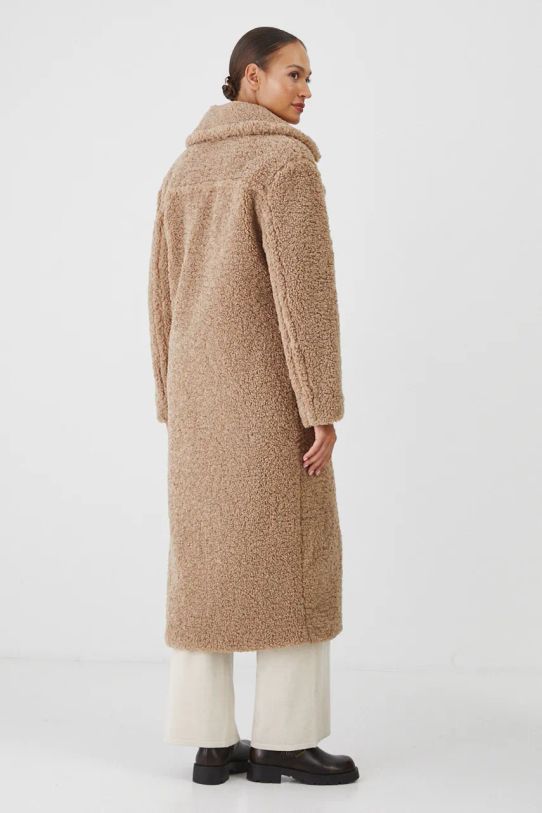 Odzież Płaszcz damski oversize z fakturą kolor beżowy RW24.KPD818 beżowy