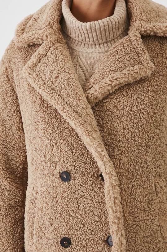 Płaszcz damski oversize z fakturą kolor beżowy RW24.KPD818 beżowy