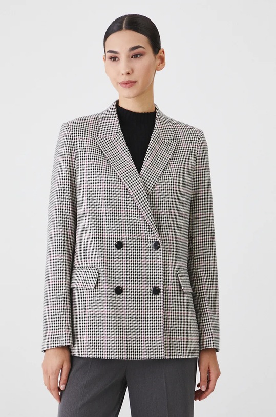 Marynarka damska regular w kratę z wiskozą kolor multicolor tkanina multicolor RW24.KZD800