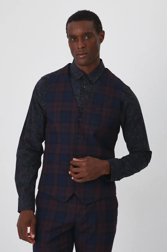 Kamizelka męska w kratę kolor bordowy bordowy RW24.KZMA15