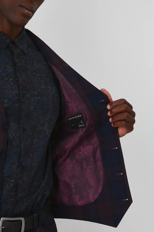 Kamizelka męska w kratę kolor bordowy RW24.KZMA15