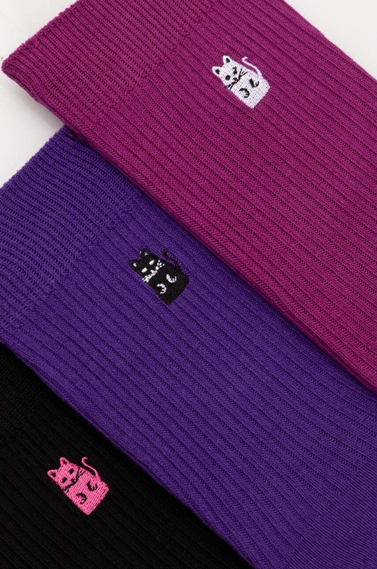Skarpetki bawełniane z ozdobnym haftem w koty (3-pack) kolor multicolor RW24.LGD306 multicolor RW24