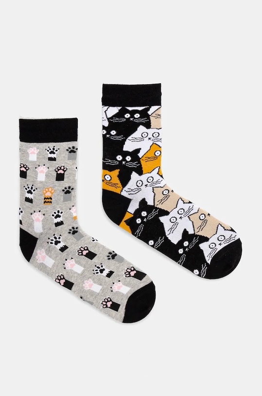 Skarpetki bawełniane damskie w koty (2-pack) kolor multicolor skarpetki długie multicolor RW24.LGD702