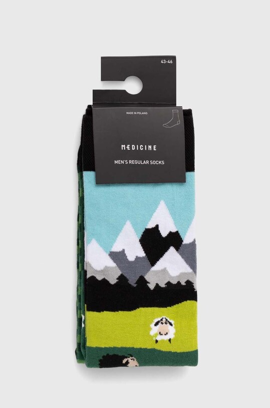 Odzież Skarpetki bawełniane męskie z motywem gór (2-pack) kolor multicolor RW24.LGM104 multicolor