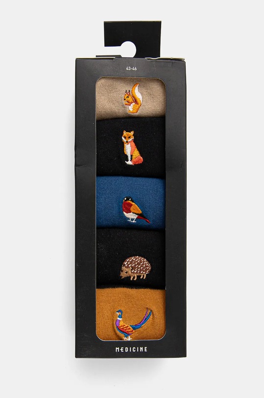 Odzież Skarpetki bawełniane męskie z ozdobnym haftem z motywem zwierzęcym (5-pack) kolor multicolor RW24.LGM606 multicolor