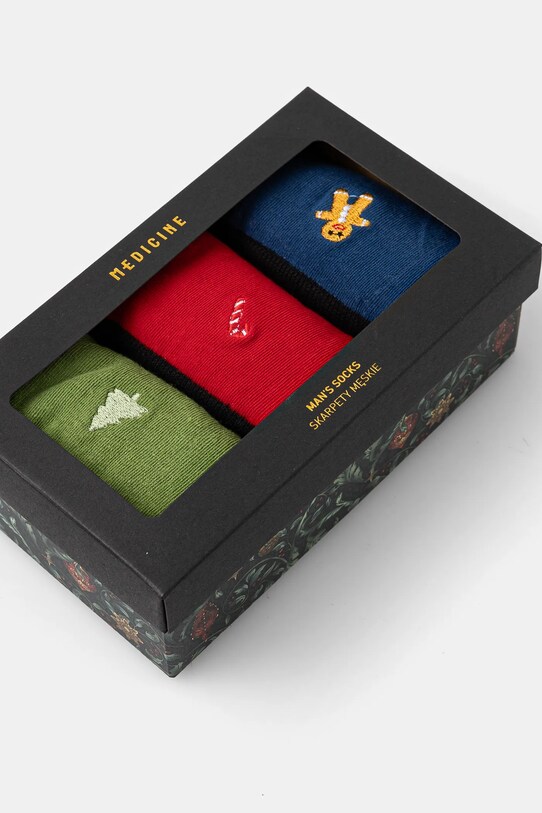 Skarpetki bawełniane męskie świąteczne z ozdobnym haftem (3-pack) kolor multicolor RW24.LGMA22 multicolor RW24