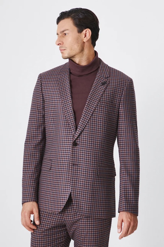 Sako pánsky slim kárované bordová farba slim burgundské RW24.MKM800