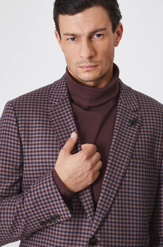 Sako pánsky slim kárované bordová farba burgundské RW24.MKM800