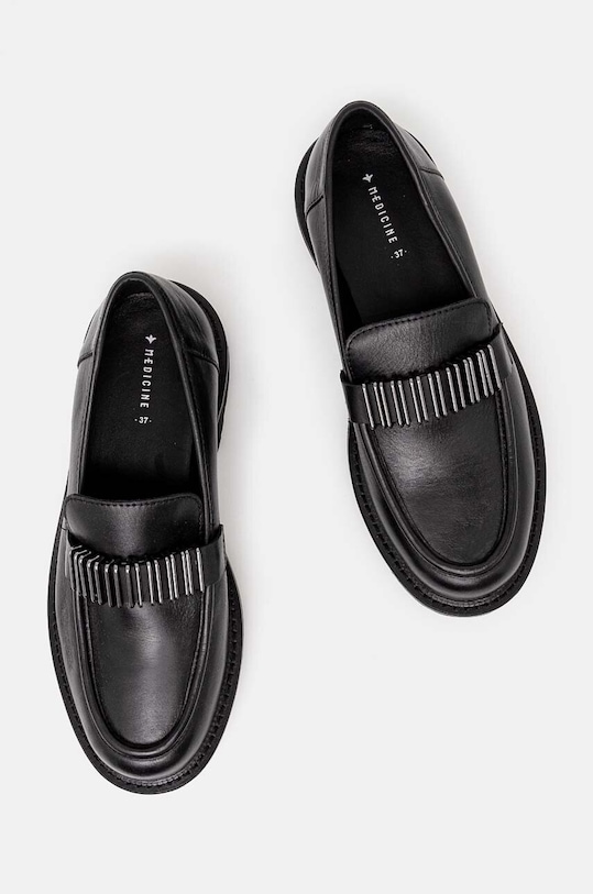 Mokasyny skórzane damskie z ozdobnymi elementami kolor czarny RW24.OBD301 czarny