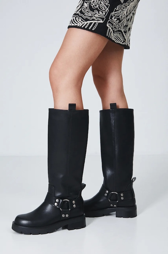 Kozaki damskie ze skóry ekologicznej kolor czarny RW24.OBD703