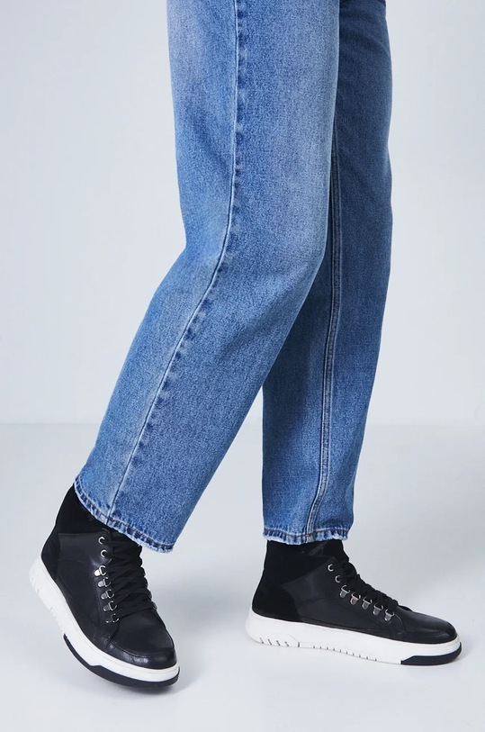 Buty skórzane męskie z zamszowymi wstawkami kolor czarny RW24.OBM506