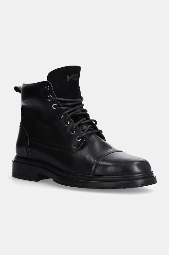 Buty skórzane męskie gładkie kolor czarny nieocieplane czarny RW24.OBM507